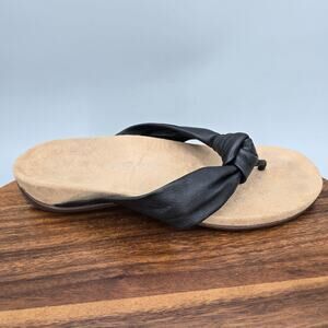 Vionic Pippa Sandals Womens 8.5 Black Leather Knotted Comfort Orthotic Thong